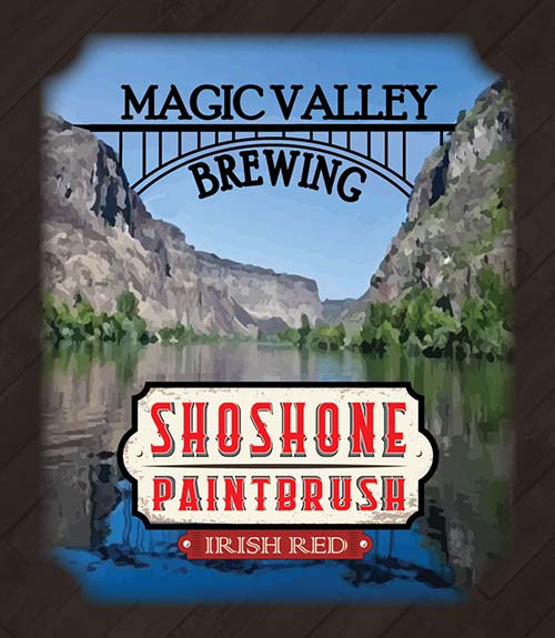 Shoshone Paintbrush Irish Red craft beer label, brewed by Magic Valley Brewing in Idaho